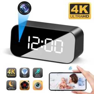 4K Table Alarm Clock Camera with Night Vision and Remote Viewing