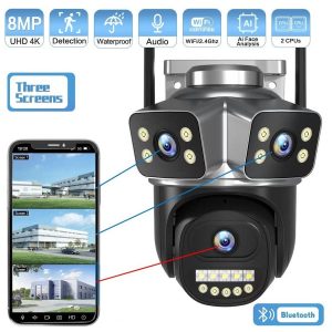 Triple-Lens Home Security Camera – HD Wireless WiFi Surveillance with Mobile App & PTZ Control